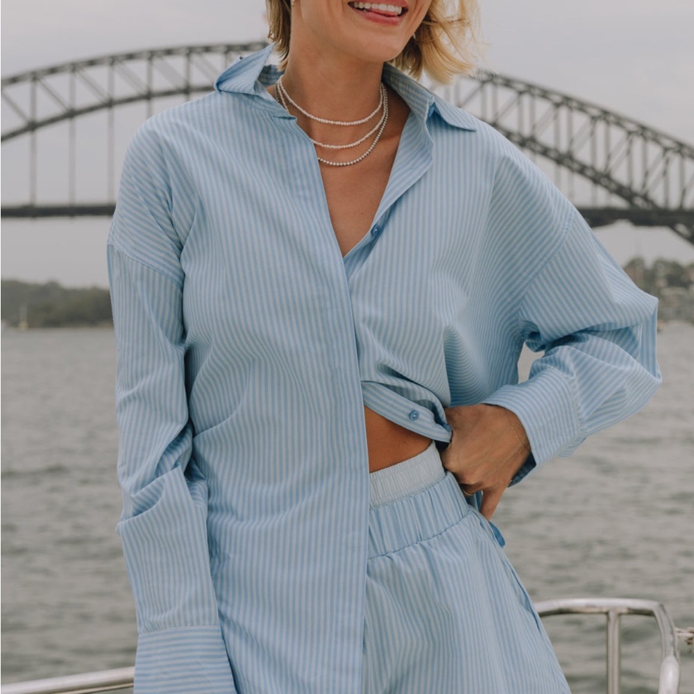 Daily Drills Poplin Button Down - Blue stripe